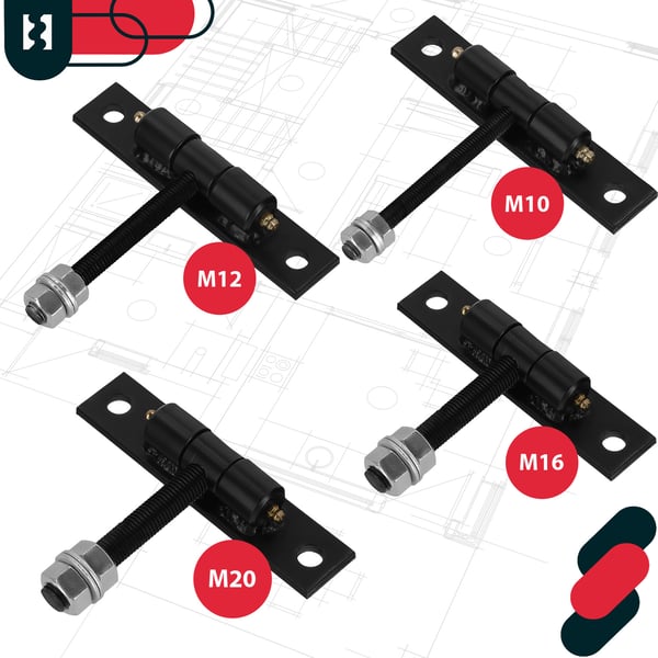 Kotarbau® Ruuvattava portin sarana rasvanipoilla porteille, oville, käyntioville, halkaisija 20 mm, M20, 2 kpl:n sarja
