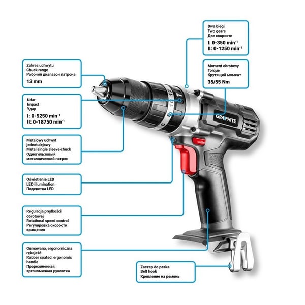 ENERGY+18V LI AKBURGERBORE/SKRUEVARE MED SLAG 13MM UDEN AKBURGER - T 58G010