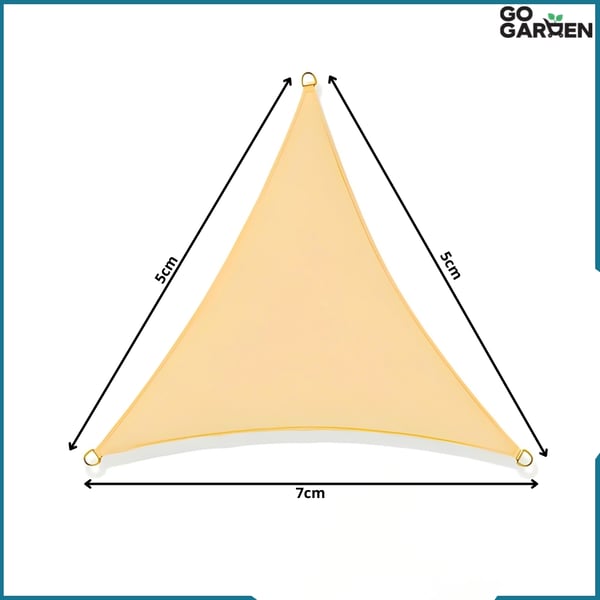 Haveparasolsejl, vandtæt, 7x5x5 m, beige, creme, trekant