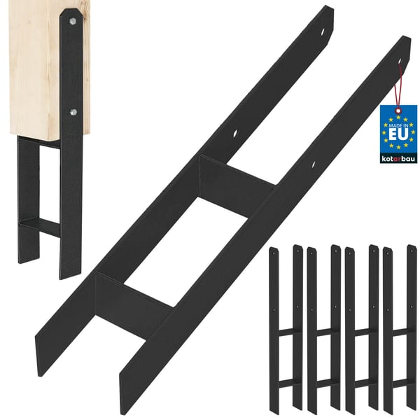 KOTARBAU® H-søjlefod til vægmontering, ankerlås, sort galvaniseret stål, 100 mm, 4-pak