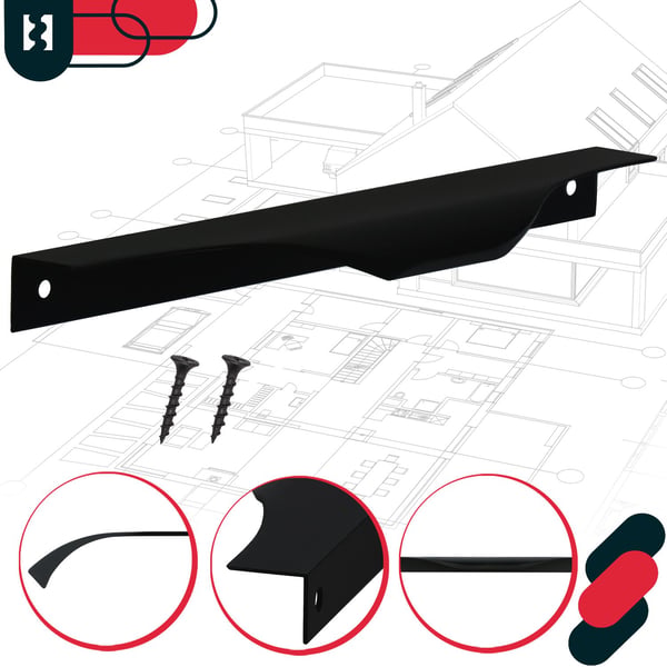 KOTARBEAU® Modern Edge møbelgreb aluminium mat sort 192/212 mm sæt á 6