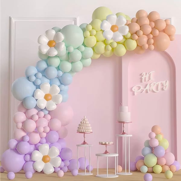 Pastel margueritt ballon guirlande, fødselsdagsballoner, blomster, xxl, 139 stk.