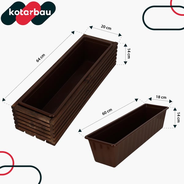 KOTARBAU® Træhavekasse til Terrasse med Indsats Brun 64 x 20 CM