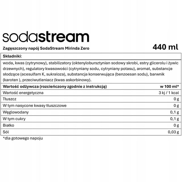 SodaStream mirinda nollatiiviste limsakoneeseen appelsiinisiirappi 440 ml