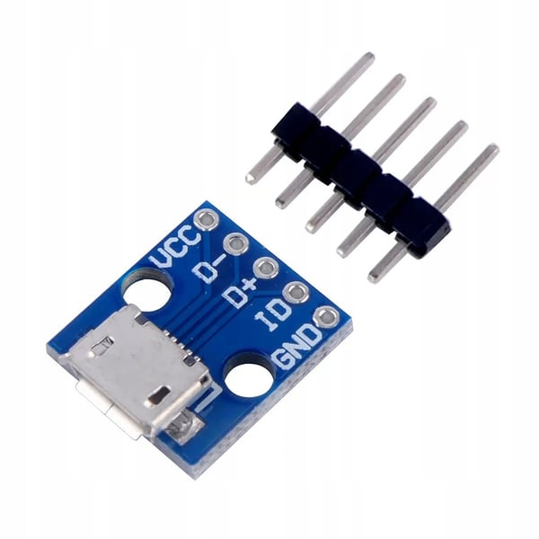 Rosfix Micro USB 5-benet stikkontakt loddet på printkort