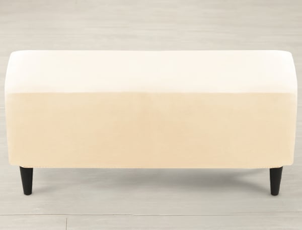 Päällinen kaksoisrahiin ja jalkatuella, samettia, kermanvärinen