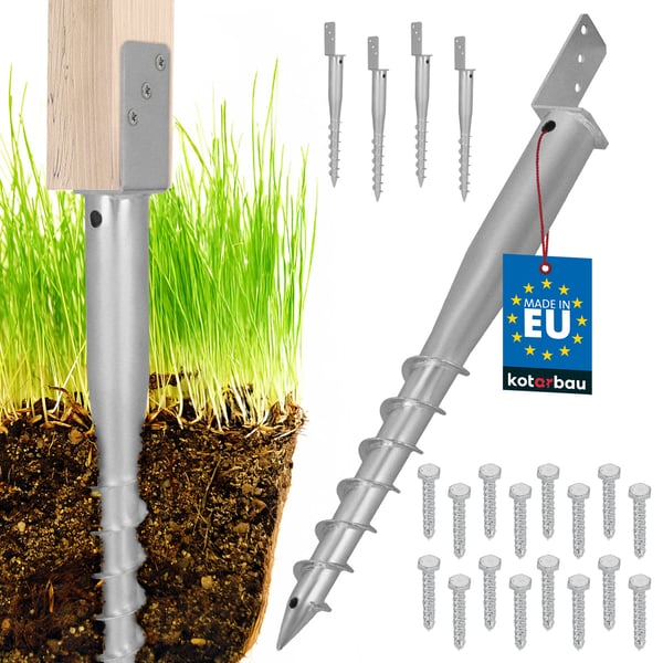 KOTARBAU® Stolpefod L-formet jordanker stål til hegn pavilloner 63 x 735 mm sæt med 4 KOTARBAU® Stolpefod L-formet jordanker stål til hegn pavilloner 63 x 735 mm sæt med 4