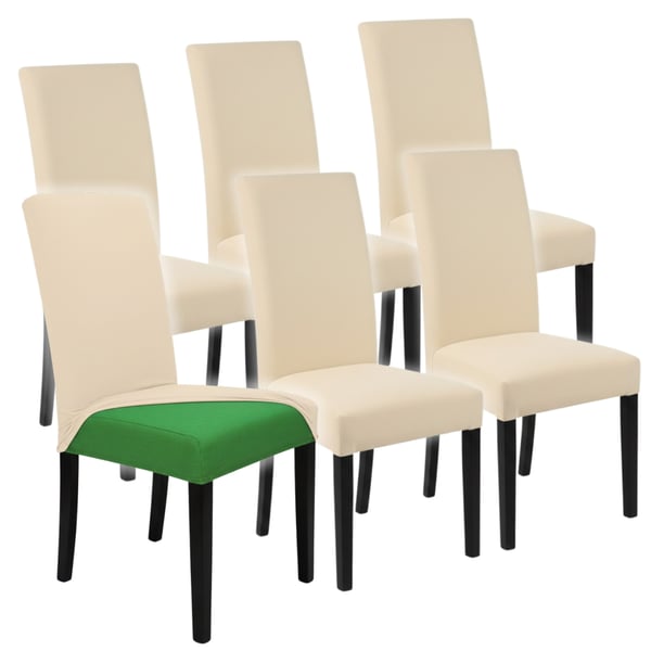 Stolebetræk sæt med 6, elastisk, universal, lys beige