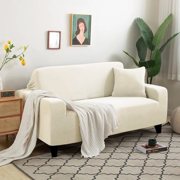 Sofaovertræk til udbygninssofa, énsidet sofa, crème jacquard