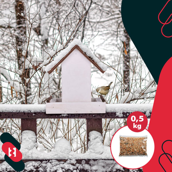Kotarbau® Riippuva lintujen ruokintalaite parvekkeelle ja puutarhaan, puu, valkoinen, 190 x 130 x 135 mm + ruokinta-aine 0,5 kg