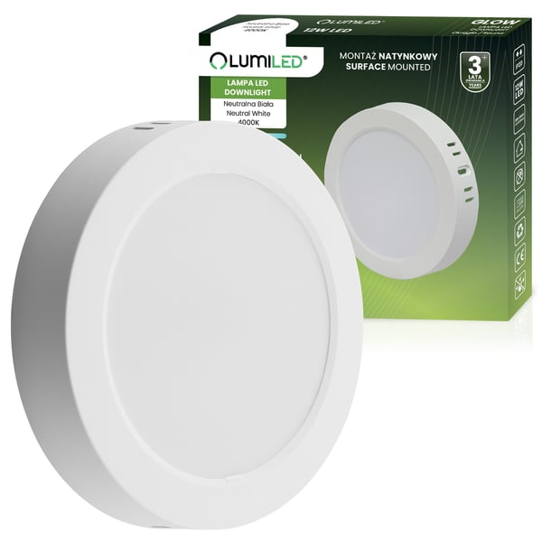 Takmontering LED-taklampa 12W rund 4000K GLOW vit LUMILED