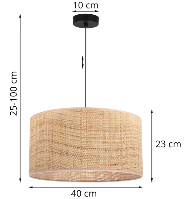RATTAN HÆNGELAMPE SORT 1 FLAD RATTAN LAMPESKÆRM 40CM