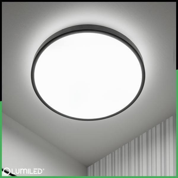 Loftlampe LED overflademonteret 24W 4000K CELIS rund IP44 sort ring ALS LUMILED