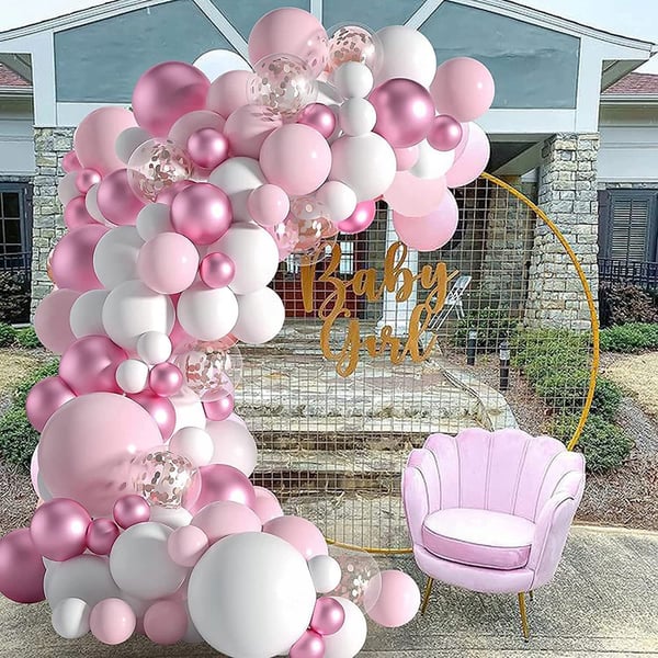 Girlandballoner til piger, babyshower, fødseldag, dåb, rosa, 107 stk