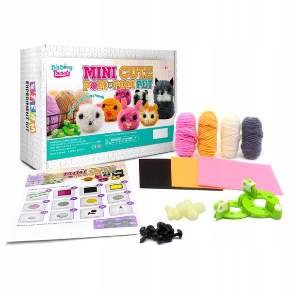 Virknadsset för djur katt kanin pom-poms garn för barn