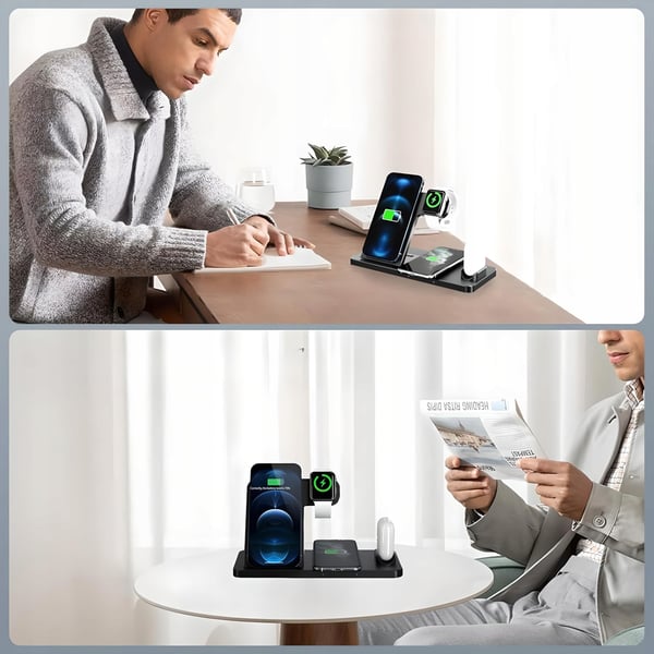 4-i-1 trådløs induktiv oplader til Apple 2x iPhone Watch AirPods QI