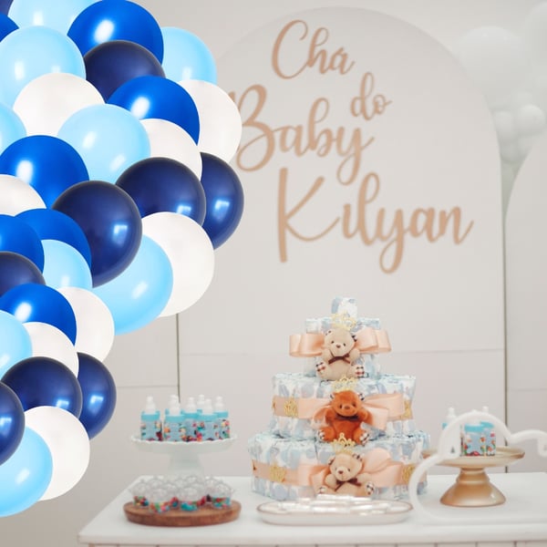 Blåhvide balloner til fødselsdagsfest 30 cm store stærke og holdbare 100 stk.