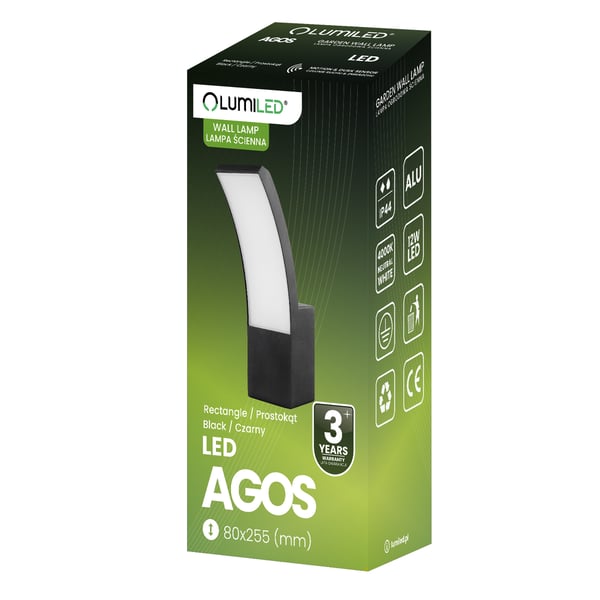 Utomhuslampa väggarmatur LED 12W 4000K AGOS LUMILED