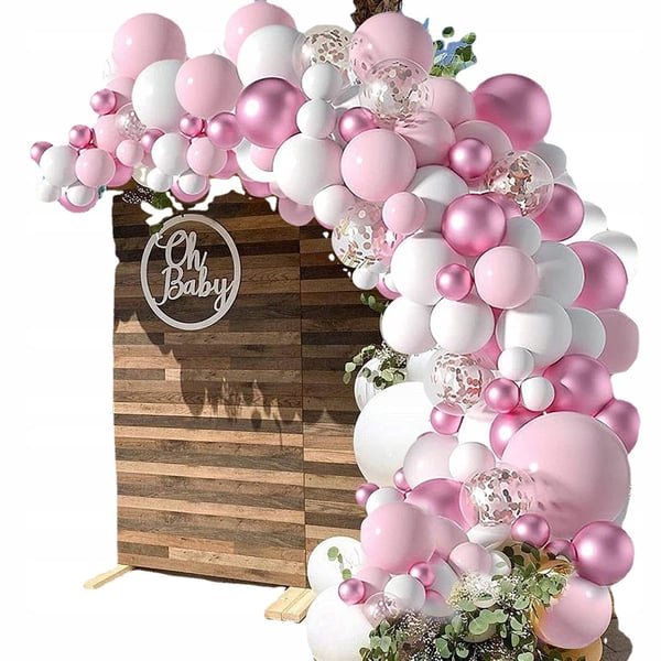 Girlandballoner til piger, babyshower, fødseldag, dåb, rosa, 107 stk