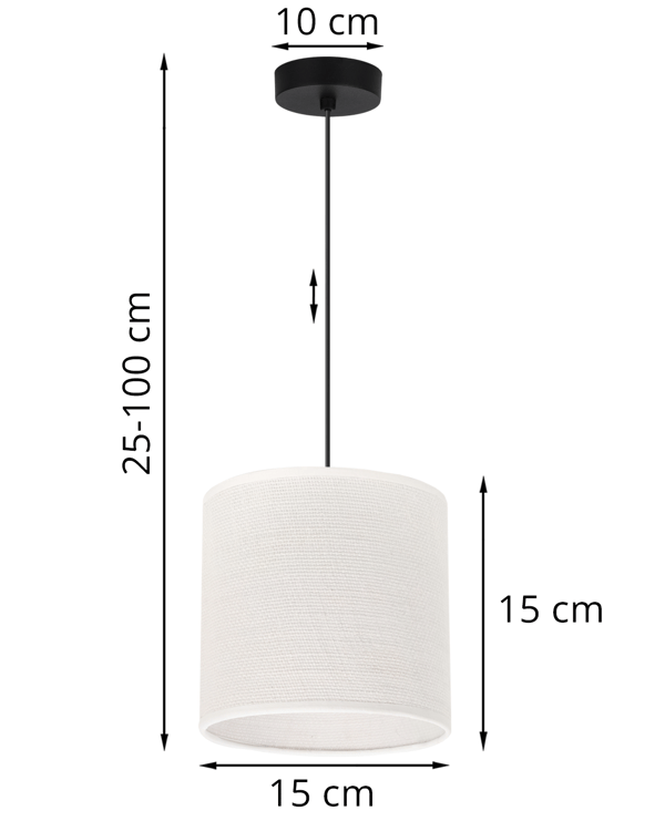 HÆNGELAMPE SORT JUTE 1 FLAD HVID LAMPESKÆRM 15CM E27