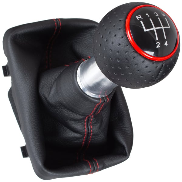 Audi A3 I 8L 96-03 gearknappe sort med sort manchet og rød tråd, rød ring, 5 gear baglæns øverst Audi A3 I 8L 96-03 gearknappe sort med sort manchet og rød tråd, rød ring, 5 gear baglæns øverst