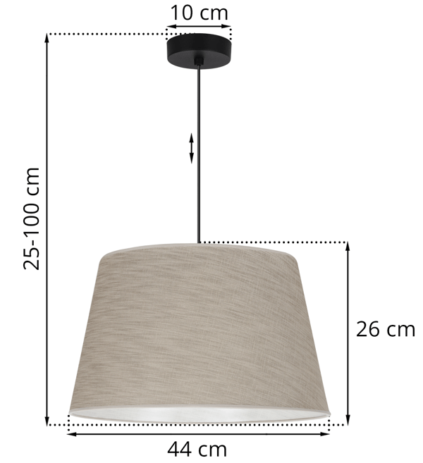 Hængelampe, linnedkegle, sort, 1 flad, beige lampeskærm L05 44cm
