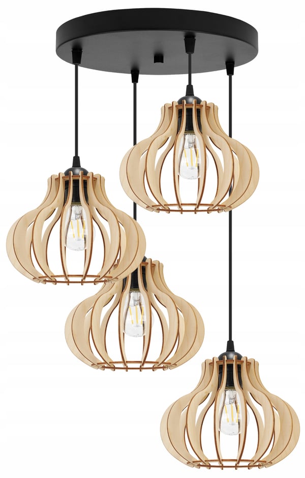 Hængende lampe, loftslysekrone, træ, LED lampeskærm