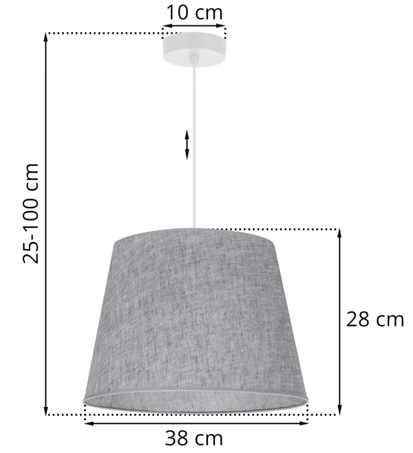 Hængelampe, linnedkegle, hvid, 1 flad, grå lampeskærm L04 38cm