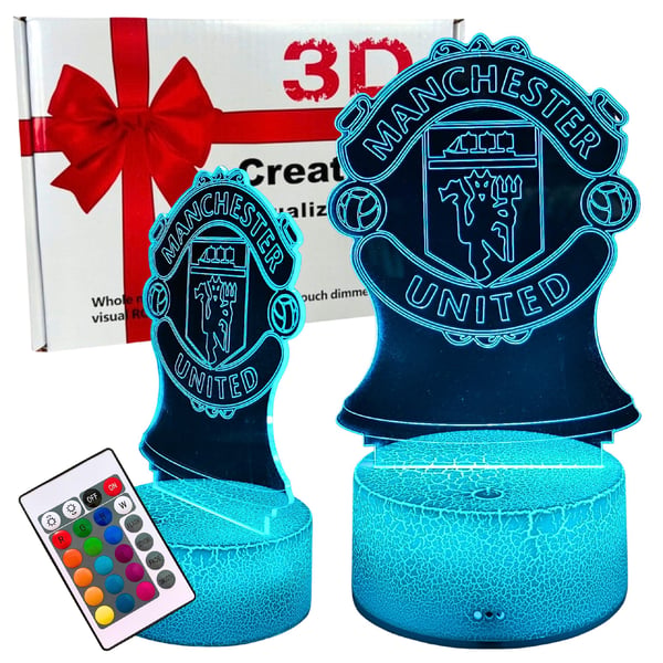 Manchester Uniteds vapensköld nattlampa för barn 16 LED 3D + fjärrkontroll