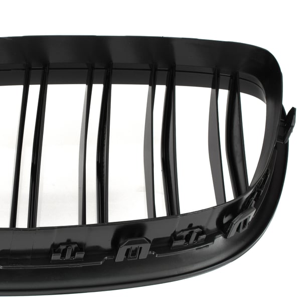 BMW 5 F07 GT 09-17 gitter mellem forlygterne (nyrerne) venstre + højre sæt SORT GLOSSY DOBBELT BAR
