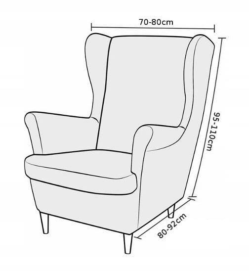 Päällinen siipiselle nojatuolille, harmaa, lehtikuvio, kuminauha [22EW8]