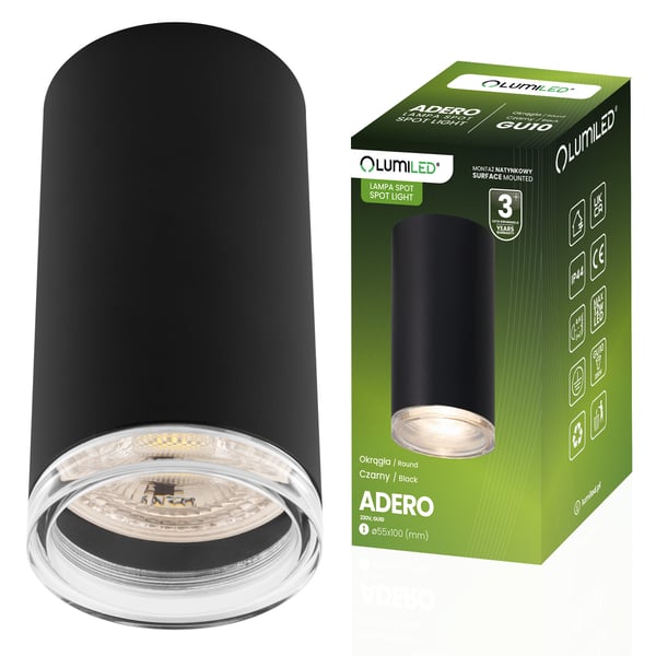 Taklampa spotreflektor LED armatur spot rör GU10 IP44 ADERO svart Lumiled