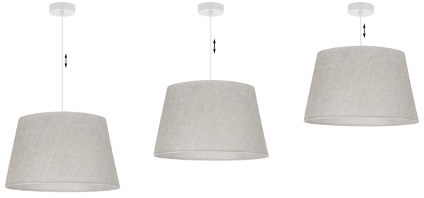Hængelampe, linnedkegle, hvid, 1 flad, lys beige lampeskærm, L01 44cm