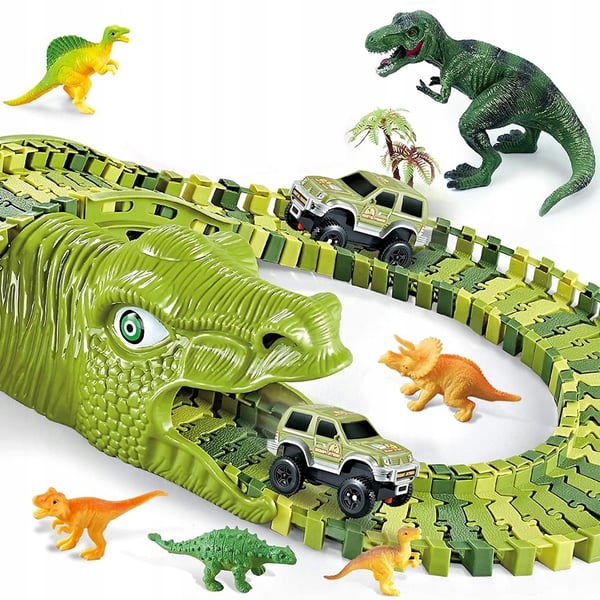 Stora racerbana-byggeklodser dinosaurie dino T-Rex-bane 140 dele