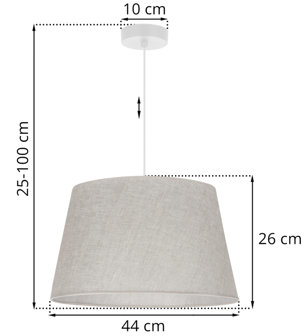 Hængelampe, linnedkegle, hvid, 1 flad, lys beige lampeskærm, L01 44cm