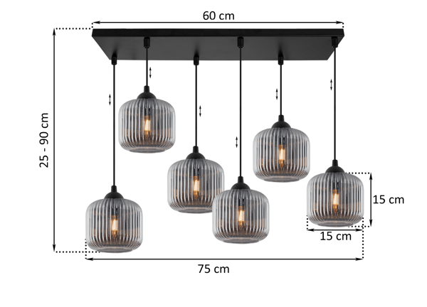 RIFFLE MUSTA RIIPPUVALAISIN 6 LITTEÄÄ GRAFIITTIVARJOSTINTA SYLINDERI E27