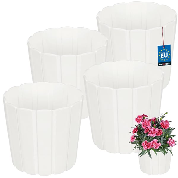 Plastik urtepotte til blomster og krydderurter på altanen eller terrassen, hvid, 15 cm, 4 stk.