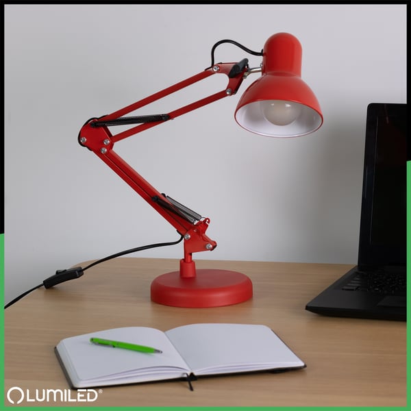 Työpöytälamppу Piirustuslamppу Pöytälamppу E27 TOBI Punainen Lumiled + kiinnike tasoon