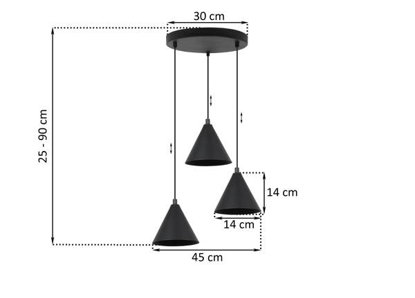 SOHO HÆNGELAMPE SORT 3-FAD 14CM E14