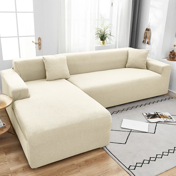 Sofaovertræk til udbygninssofa, énsidet sofa, crème jacquard