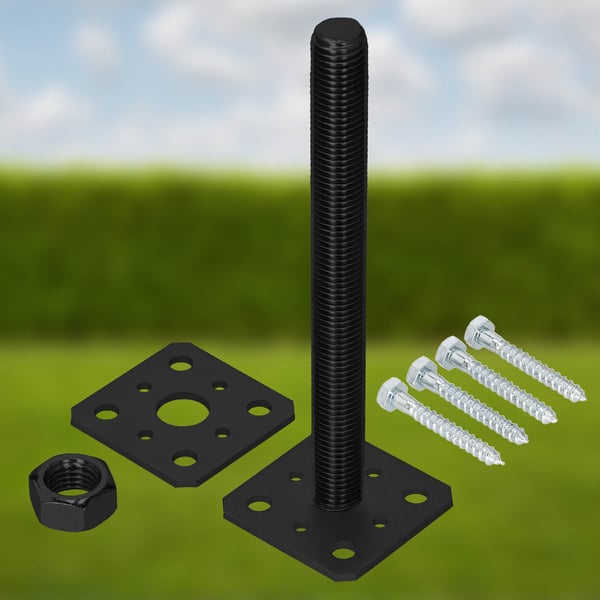 KOTARBAU® justerbar stålskruvankare for stolper for pavilloner og skærme, gevind M24, antracit 80 x 250 mm, 2-pak