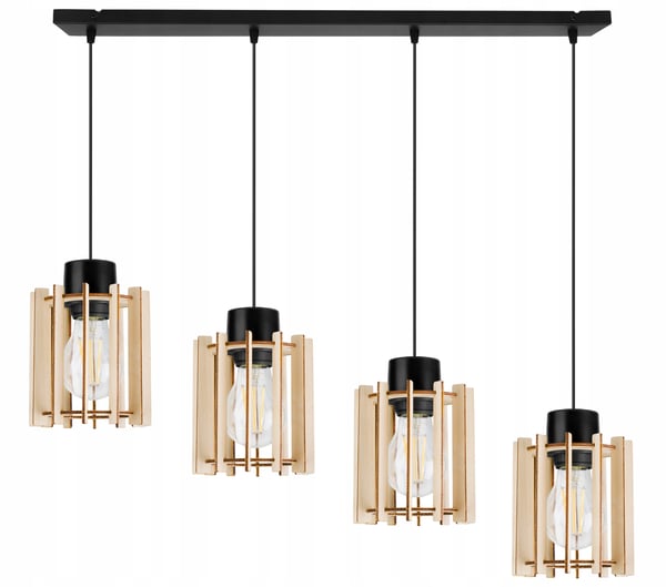 Hængende lampe, loftslysekrone, træ, LED lampeskærm