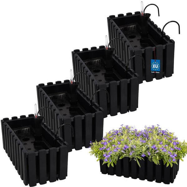 Urtepotte balkonkasse til balustrade terrasseblomster antracit 40cm 4 stk.