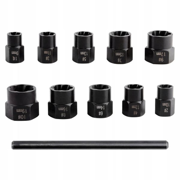 Hulser til beskadigede, behandlede, ødelagte bolte, møtrikker 9-19 mm
