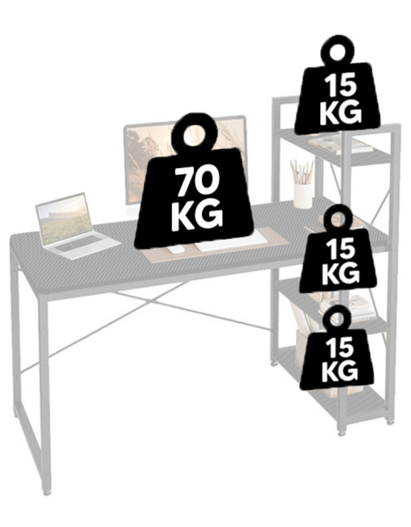 Sort loftcomputerbord med metalhylder til gaming og skolebrug