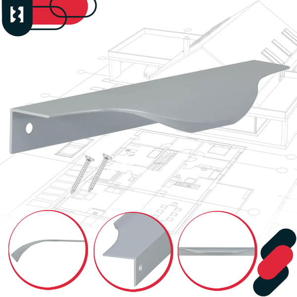 KOTARBAU Moderna møbelgreb i aluminium med sølvkant, 128/148 mm, sæt med 6