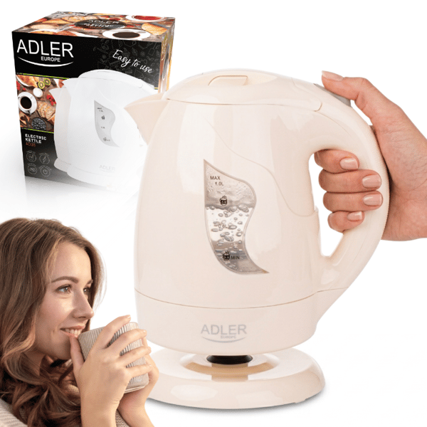 Adler elektrinen vedenkeitin 1L, moderni muotoilu, beige Adler elektrinen vedenkeitin 1L, moderni muotoilu, beige