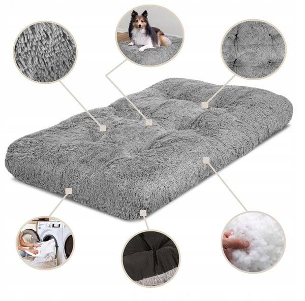 Hundeseng tyk blød shaggy pude 80x60 cm lysegrå