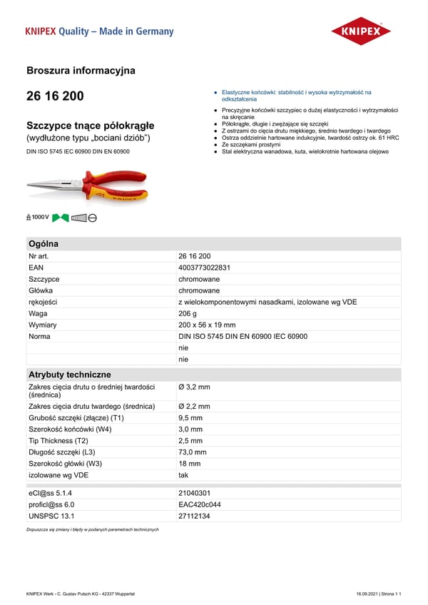 ISOLERET HALVRUND BITTANG 200MM - KN 26 16 200