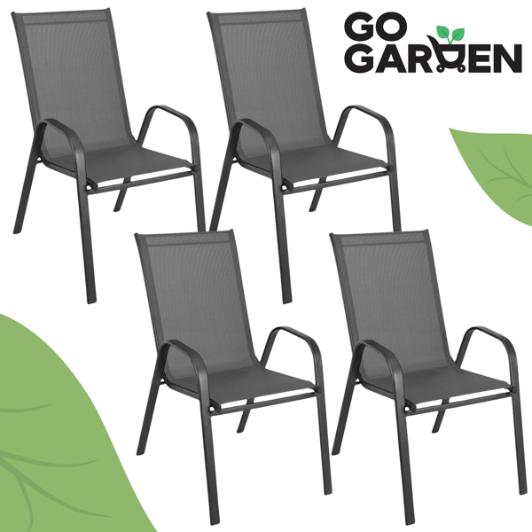 Metal havestol, terrasse, balkon lænestol, terrasse, balkon, grå, 4 stk.